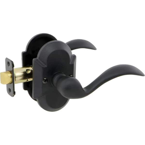 Sandcast Tiara Aged Black Passage Hall/Closet Door Lever with Curved Backplate