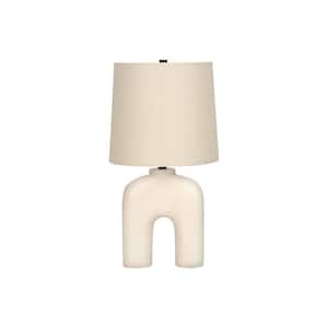 25 in. Beige Modern Integrated LED Bedside Table Lamp with Beige Linen Shade