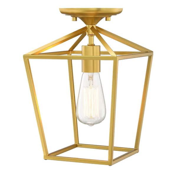Hukoro FM 1-Light 8 in. Brushed Gold Semi Flush Mount Light