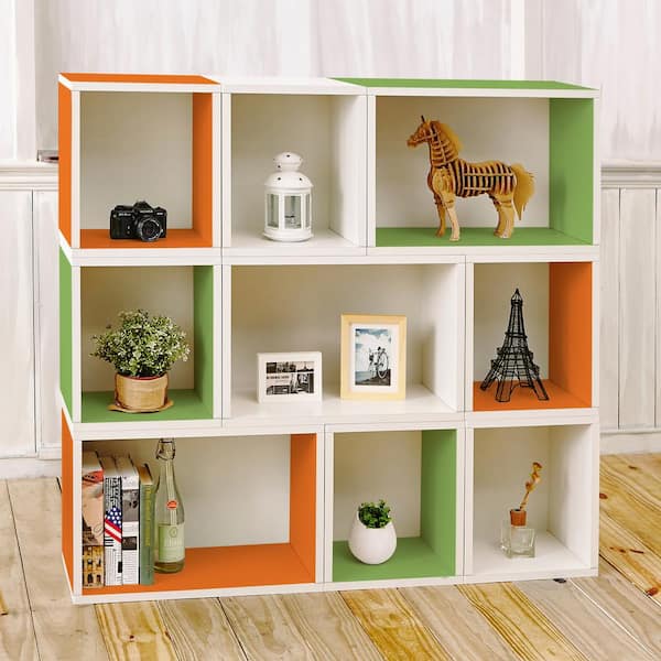 Way Basics Oxford Eco zBoard Tool Free Assembly White & Green & Orange Stackable Modular Open Bookcase