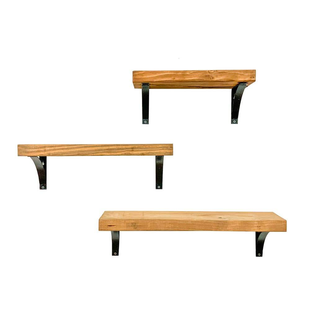 Del Hutson Designs Walnut Industrial Grace Simple Shelves (3Piece Set