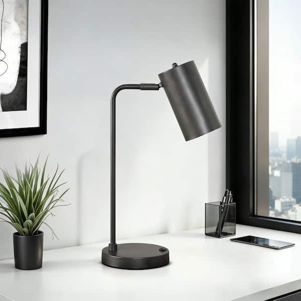 Basdien 17 in. Gray Metal Modern Task Table Lamp with Adjustable Shade and Built-in USB Port for Living Room, Bedroom and Office 27220106