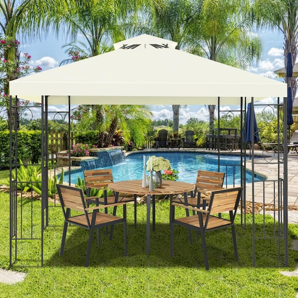 ANGELES HOME 10 ft. x 10 ft. Beige Patio Gazebo Canopy Tent, UV and Rain Resistant