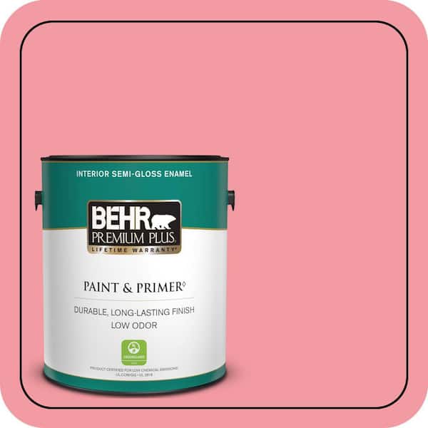 BEHR PREMIUM PLUS 1 gal. #130B-4 Primrose Garden Semi-Gloss Enamel Low Odor Interior Paint & Primer