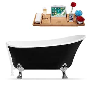 67 in. Acrylic Clawfoot Non-Whirlpool Bathtub in Glossy Black With Polished Chrome Clawfeet And Glossy White Drain