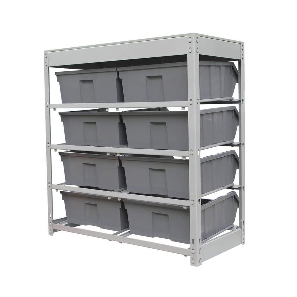 Compact 4-Tier Boltless Steel Bin Rack with Laminated Countertop