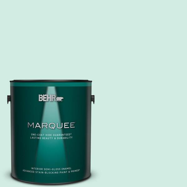 Behr Marquee 1 Gal Home Decorators Collection Hdc Md 19 Soft Mint Semi Gloss Enamel Interior Paint Primer 345001 - Mint Color Paint Gloss