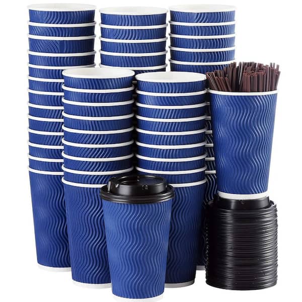 16 oz. Disposable Coffee Cups with Lids and Straws, Leak-Free Insulated Paper Kitchen Togo Hot Coffee Cups (Set of 90)
