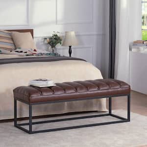 Dark Brown 53.54 in. PU Upholstered Bedroom Bench, Entryway Bench with Metal Base