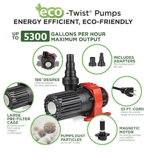 Eco-Twist Pump 5300GPH with 33 ft. Cord for Ponds, Filtration Systems, and Waterfalls