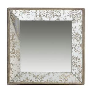24 in. W x 24 in. H Square Wood Framed Wall Bathroom Vanity Mirror with Floral Accents