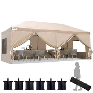 10 ft. x 20 ft. Khaki Pop up Canopy with 6 Sidewalls Easy up Canopy Tent Instant Shelter with Windows