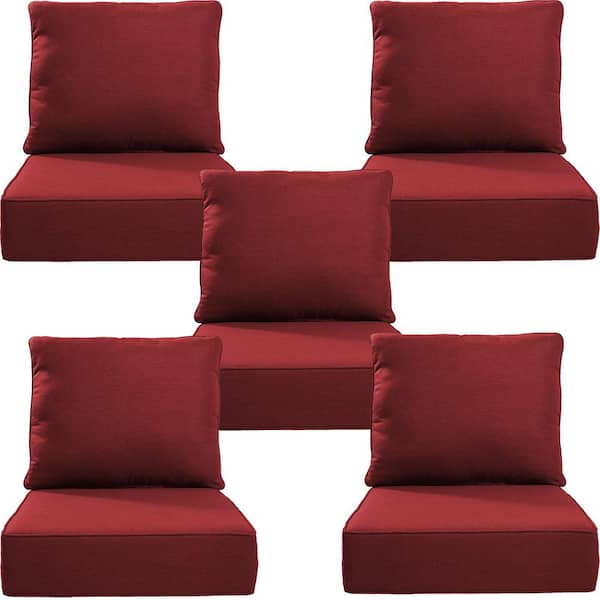 24 in. x 24 in. x 6 in. 10-Piece Deep Seating Water & Fade Resistant Outdoor Lounge Chair Replacement Cushion Set in Red