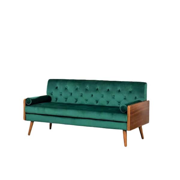 US Pride Furniture Christie 68.5 in. Green Velvet 3-Seats Lawson Sofa with Square Arms