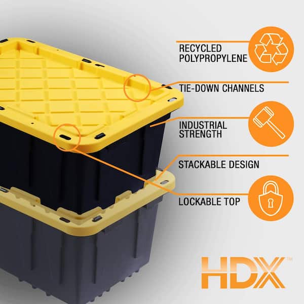 HDX 70-Gal Clear Tough Tote w/Wheels in Black with Yellow Lid 206282 - The  Home Depot