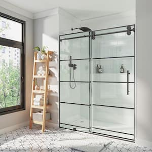 60 in. W x 76 in. H Single Sliding Frameless Reversible Shower Door in Matte Black with 3/8 in. (10 mm) Tempered Glass