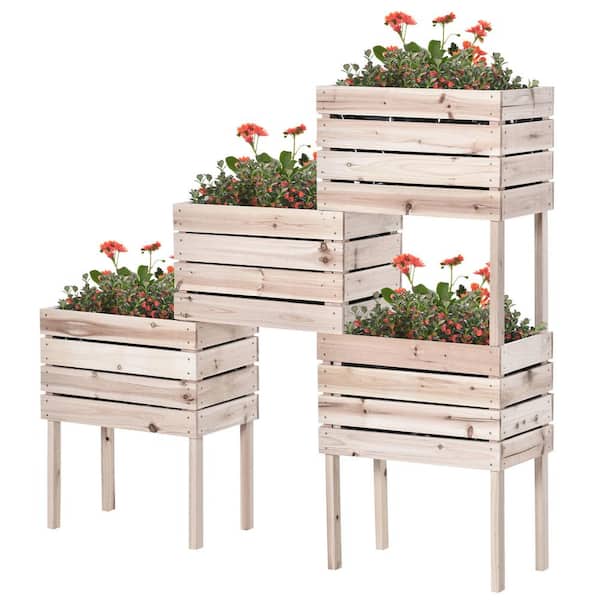 Unbranded 4PCS Wood Raised Garden Bed Planter Box Kit with Bed Liner for FlowersandVegetables, Elevated for Indoor and Outdoor Use
