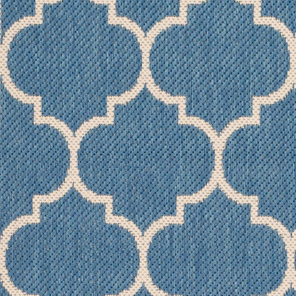 Blue and Beige Trellis Indoor/Outdoor Runner Rug