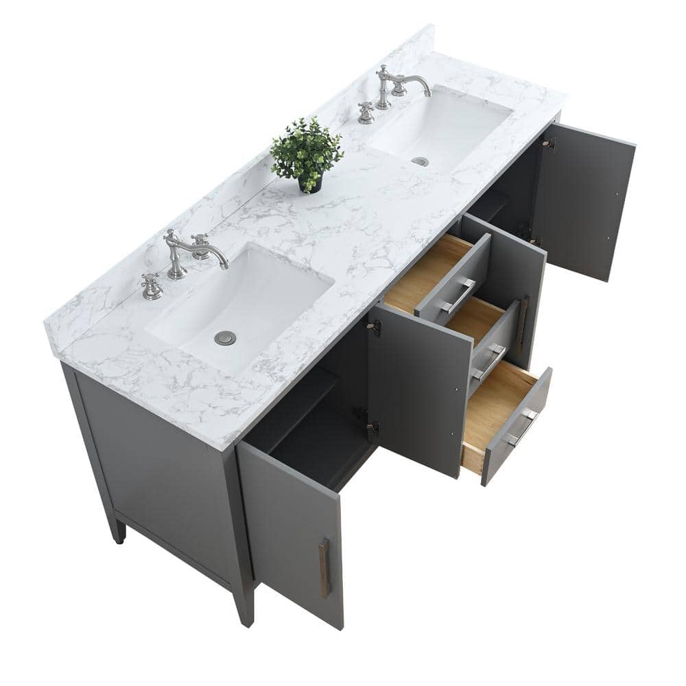 72'' Cashmere Gray Double Bathroom Vanity with Marble Top