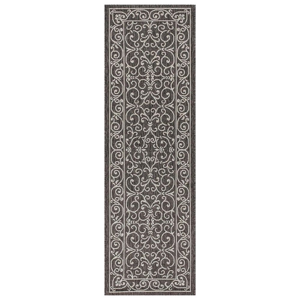 Black Polypropylene 2 ft. x 10 ft. Floral Indoor Runner Rug
