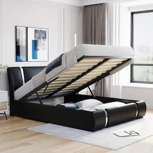 Black Wood Frame Queen Size Upholstered Platform Bed with Hydraulic Storage System