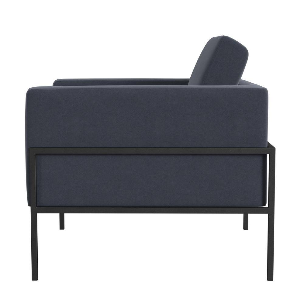 Steel Blue Velvet Modern Metal Frame Accent Chair