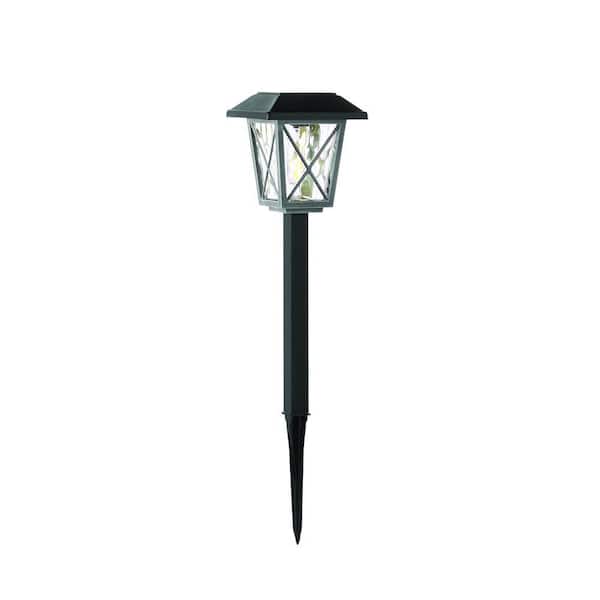 Hampton Bay Oakleigh 16 Lumens Solar 2-Tone Black and Grey LED Landscape Pathway Light Set with Vintage Bulb (4-Pack)