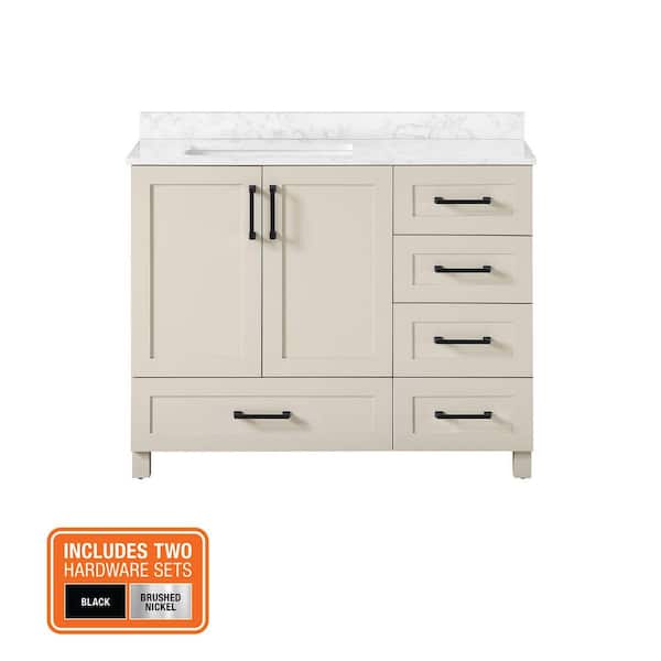 Tobana 42 in. Single Sink Beige Bath Vanity with White Engineered Marble Top (Assembled)