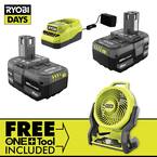 ONE+ 18V Lithium-Ion 4.0 Ah Compact Battery (2-Pack) and Charger Kit with FREE Cordless ONE+ Hybrid Fan
