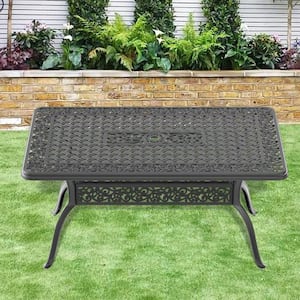 59.05 in. Cast Aluminum Rectangle Patio Outdoor Dining Table with Black Frame and Umbrella Hole