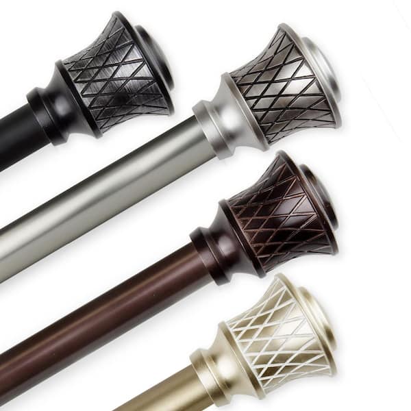 EMOH 1" Dia Adjustable 160-240" Single Curtain Rod in Satin Nickel with Jetaime Finials