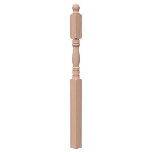 EVERMARK Stair Parts 4545 62 in. x 3-1/2 in. Unfinished Red Oak Ball Top Landing Newel Post for Stair Remodel