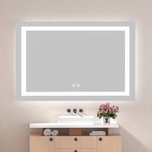 48 in. W x 36 in. H Rectangular Frameless Anti-fog Led Light Wall-mount Bathroom Vanity Mirror in Silver