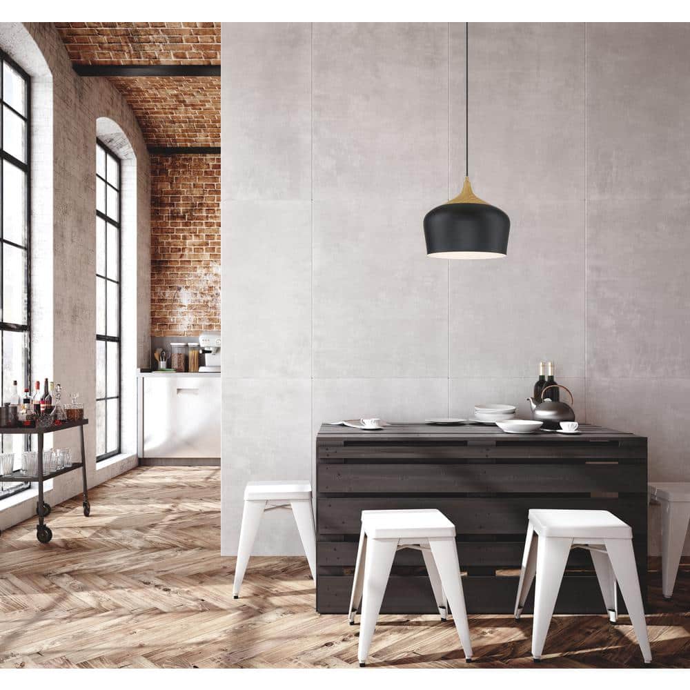 Blend Black and Wood Grain 12" LED Pendant Light