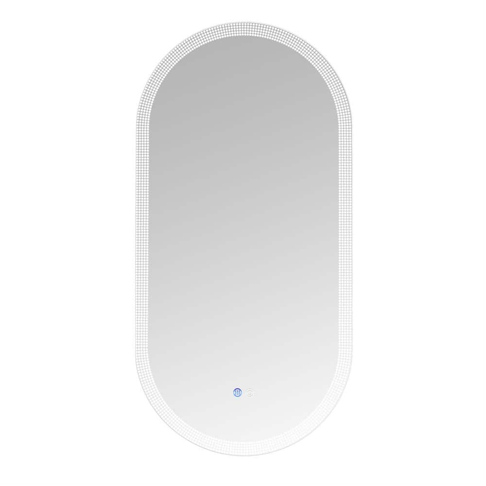 WarmieHomy 18 in. W x 35 in. H Oval Frameless LED Mirror Wall Mount Bathroom Vanity Mirror Anti ...