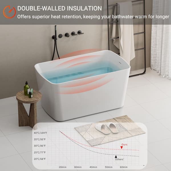 49 in. x 28 in. Freestanding Acrylic Soaking Bathtub with Chrome Overflow & Quick Drain System in Glossy White