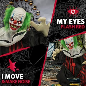 32 in. Motion Activated Life-Size Flashing Red Eyes Animatronic Clown