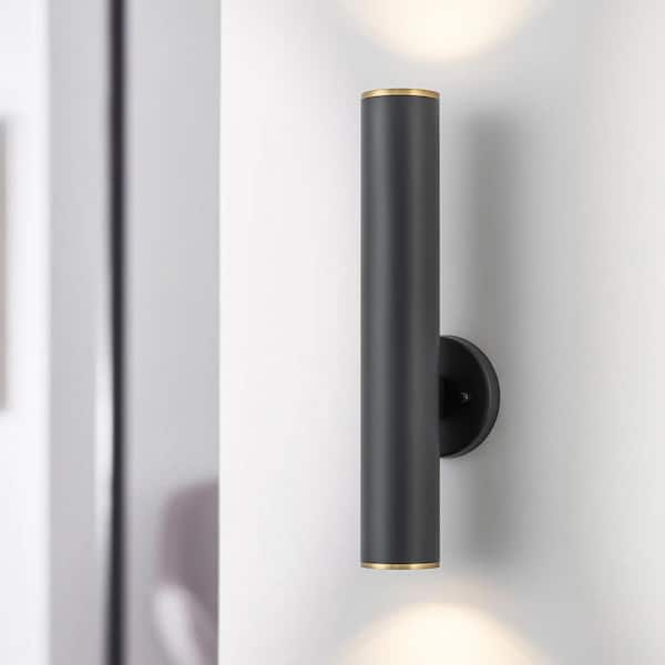 Vivaan 2-Light Matte Black Modern Linear Cylinder Waterproof Integrated LED Outdoor Wall Sconce for Patio