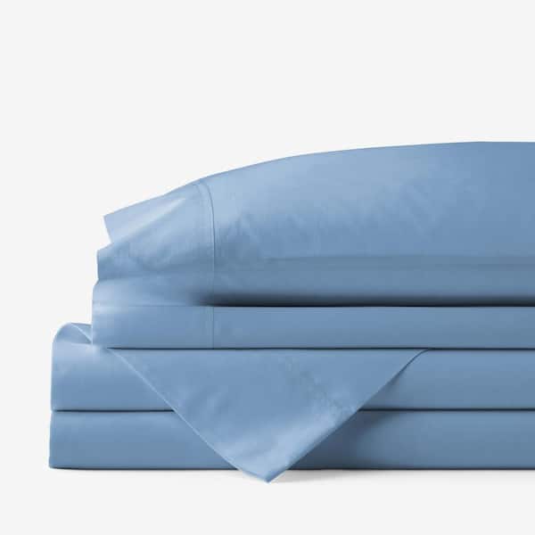 The Company Store Company Cotton 4-Piece Porcelain Blue Solid 300-Thread Count Cotton Percale Full Sheet Set