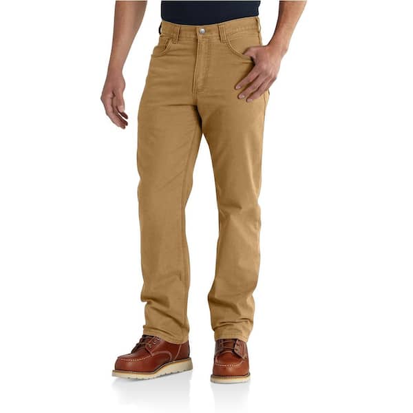 Carhartt Men's 34 in. x 34 in. Medium Hickory Cotton/Spandex Rugged Flex Rigby 5-Pocket Pant