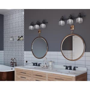 Archie Collection 26-1/4 in. 3-Light Venetian Bronze Clear Double Prismatic Glass Coastal Bathroom Vanity Light