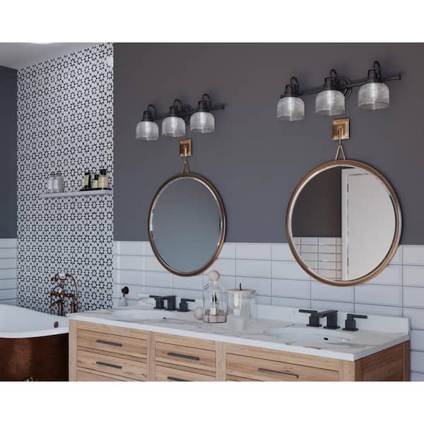 Archie Collection 26-1/4 in. 3-Light Venetian Bronze Clear Double Prismatic Glass Coastal Bathroom Vanity Light