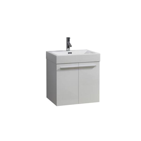 Virtu USA Midori 24 in. W Bath Vanity in Gloss White with Polymarble Vanity Top in White Polymarble with Square Basin