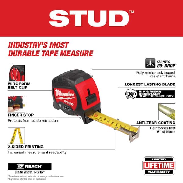 8 m/26 ft. x 1-5/16 in. Gen II STUD Tape Measure with 17 ft. Reach