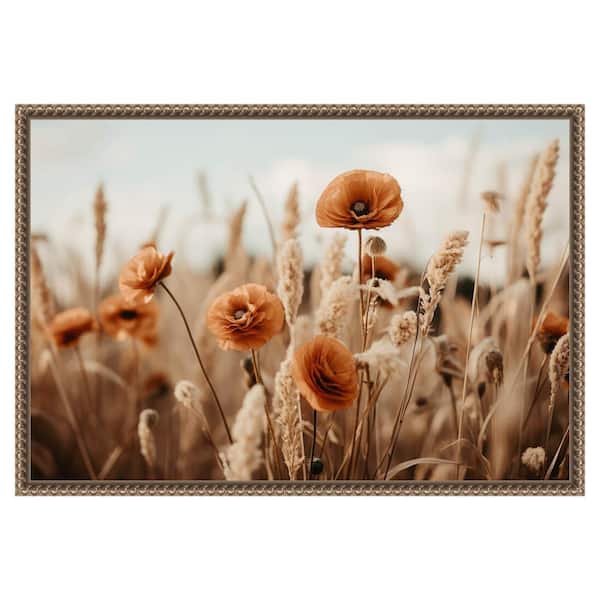 Amanti Art "Orange Poppy Field" by Treechild 1-Piece Floater Frame Giclee Nature Canvas Art Print 16 in. x 23 in.