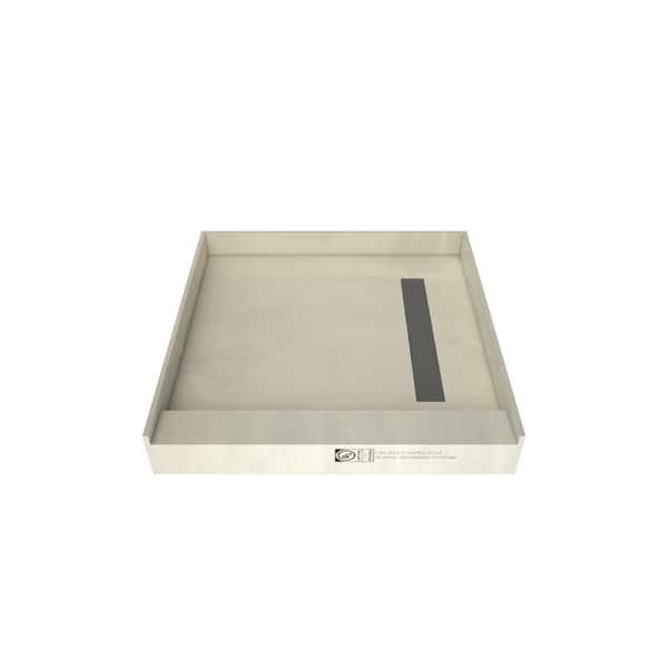Tile Redi Redi Trench 48 in. L x 48 in. W Single Threshold Alcove Shower Pan Base with Right Drain and Brushed Nickel Drain Grate