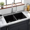 SIGNATURE HARDWARE Totten 33 in. Undermount Double Bowl Black Granite ...