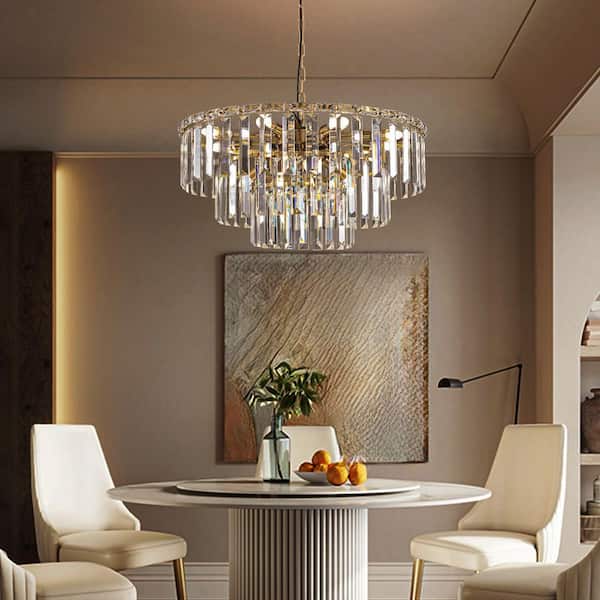 12-Light Gold Modern Gold Oval Round Crystal Chandelier for Dining Room Living Room