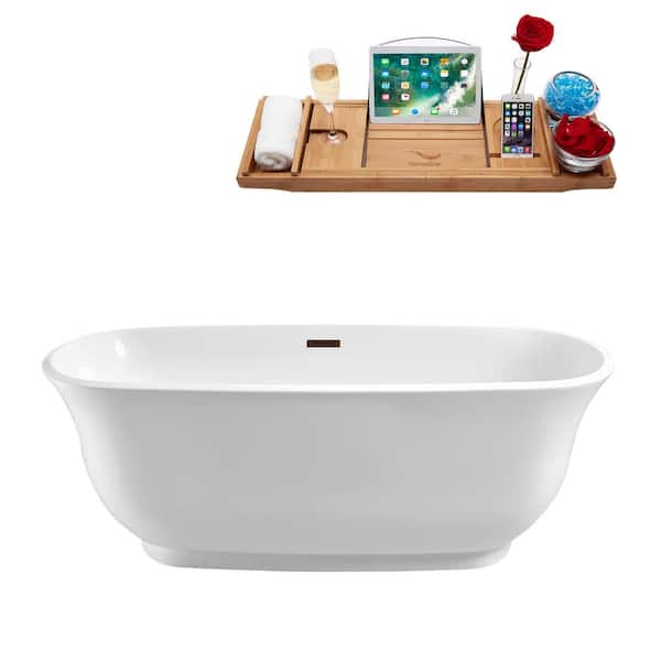 Streamline 67 in. Acrylic Flatbottom Non-Whirlpool Bathtub in Glossy White with Matte Oil Rubbed Bronze Drain and Overflow Cover