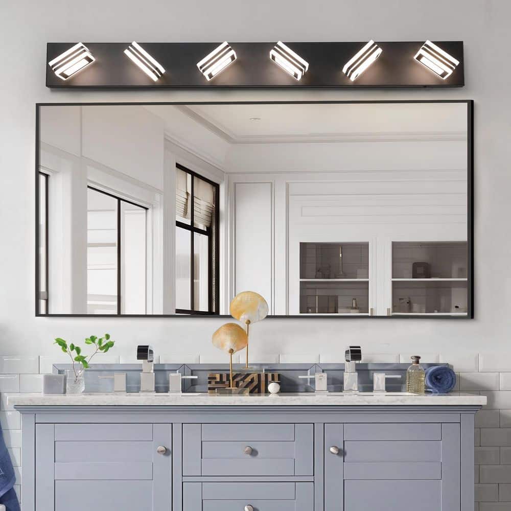 40 in. 6 Light Matte Black Metal Built-In LED Vanity Light Wall Sconce with Acrylic Shade and Dimmable Function price history on PriceWatchPro
